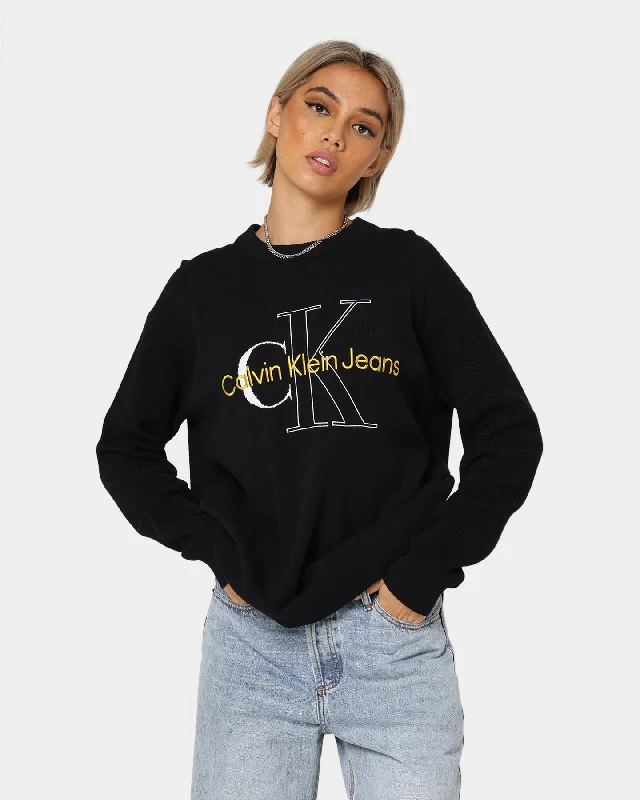 Calvin Klein Two Tone Monogram Sweater Ck Black Mesh Blend Leather Blend Suede Blend