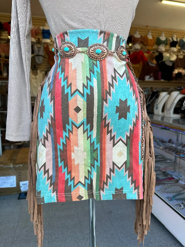 Aztec print fringe skirt vintage skirt charm
