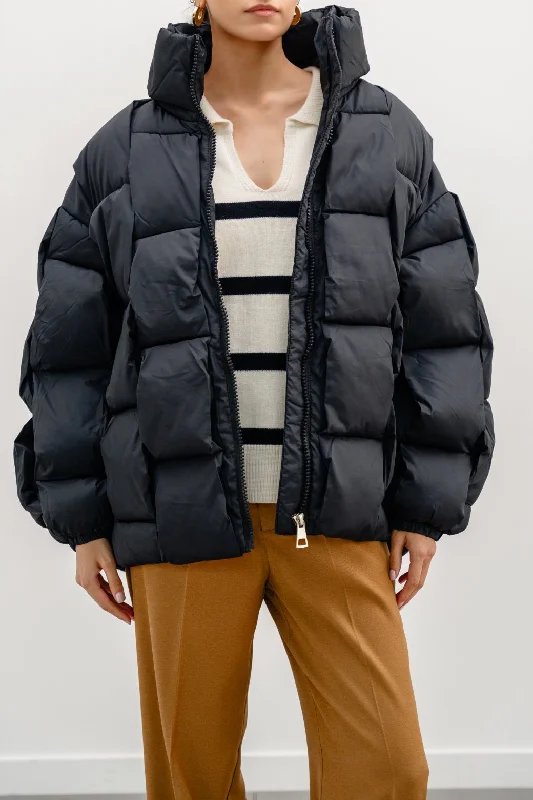 CHAIN QUILT PUFFER JACKET Zip Front Button Front Snap Front