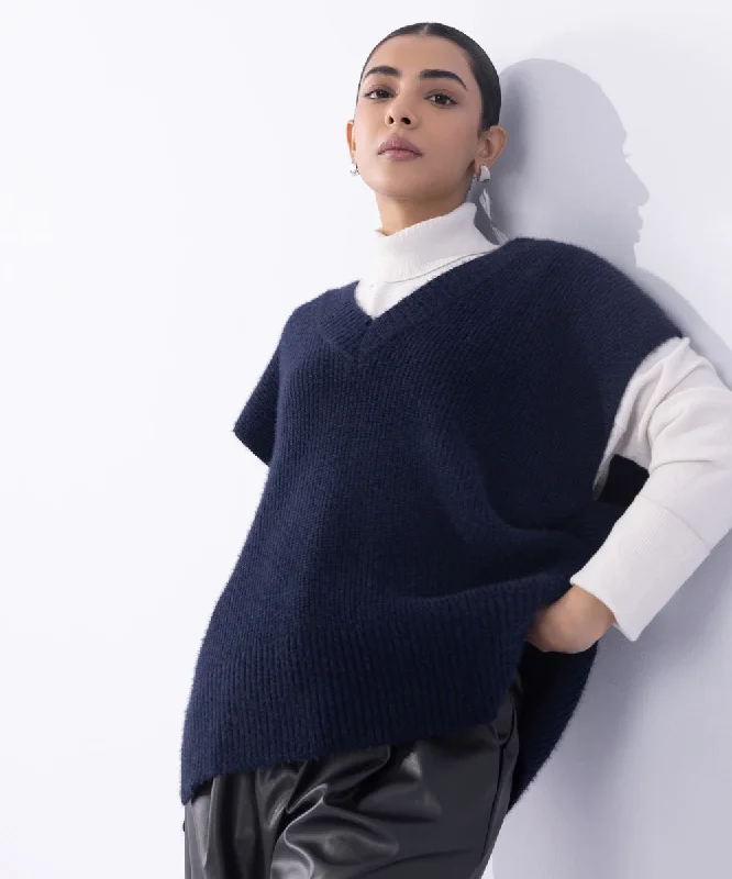 Loose-Fit Sleeveless Sweater Wool Fabric Cashmere Fabric Tweed Fabric