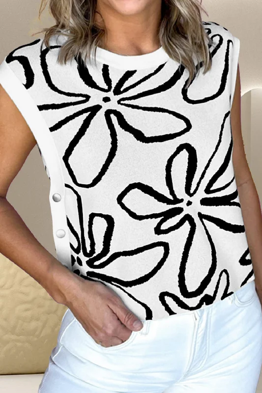 Gabriel Graphic Round Neck Sweater Vest Sequined Glittery Shiny