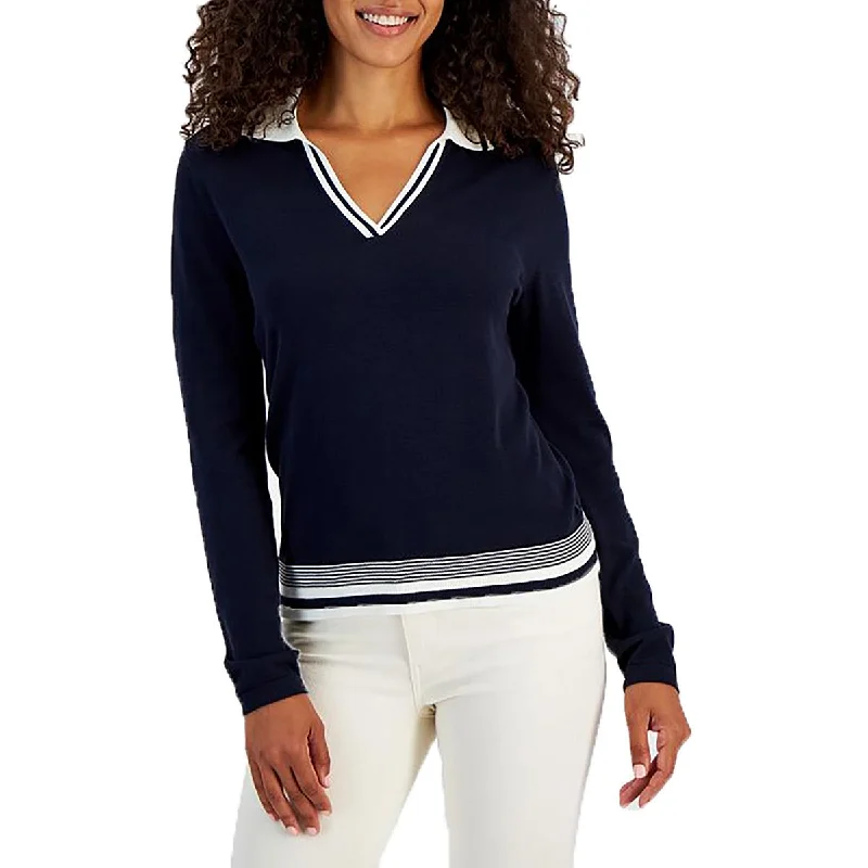 Nautica Jeans Co. Womens Collar Knit V-Neck Sweater Fleece Fabric Down Fabric Feather Fabric