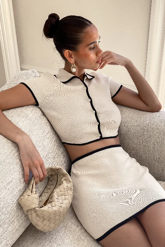 Klara Knit Mini Skirt - Black/Cream lace skirt intricate