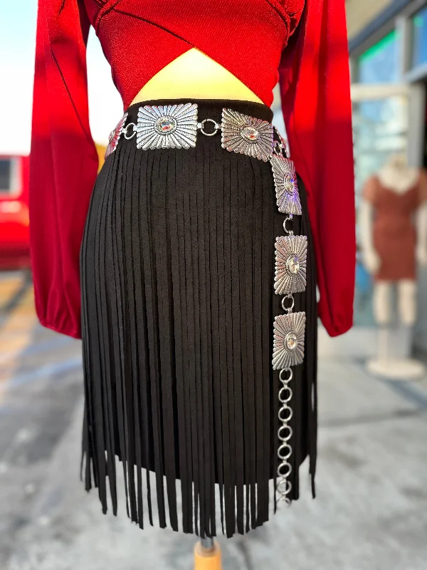 Suede fringe skirt linen skirt relaxed
