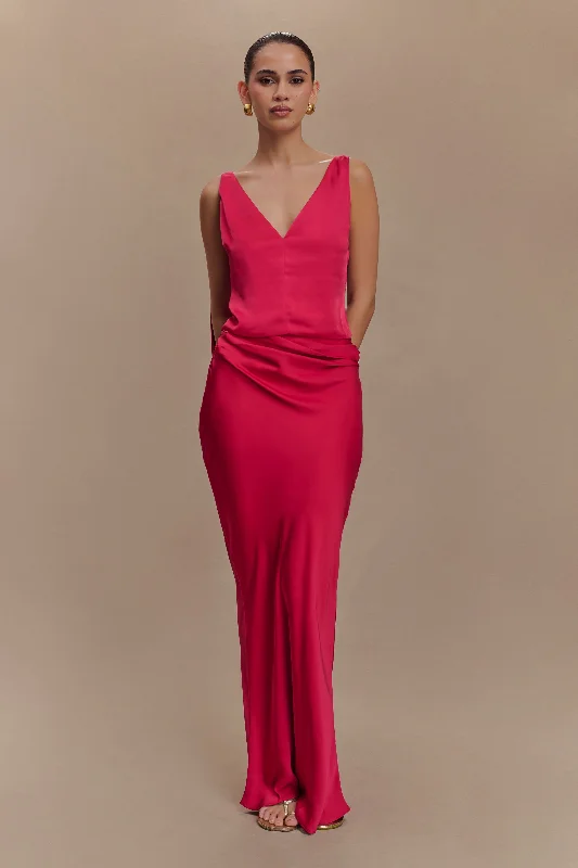 Nicola Satin Asymmetric Maxi Skirt - Pink Cherry cashmere skirt plush