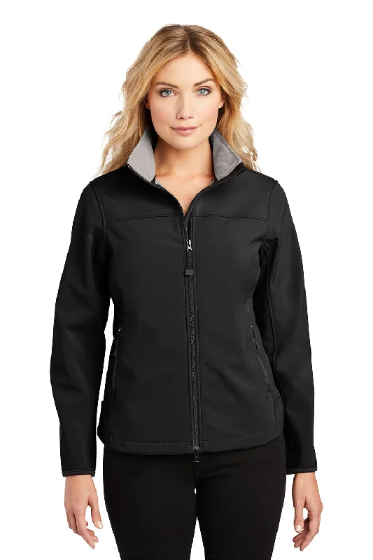 Port Authority Womens Glacier Wind & Water Resistant Full Zip Jacket - Black/Chrome Grey V-Neck Jacket Boat Neck Jacket Square Neck Jacket
