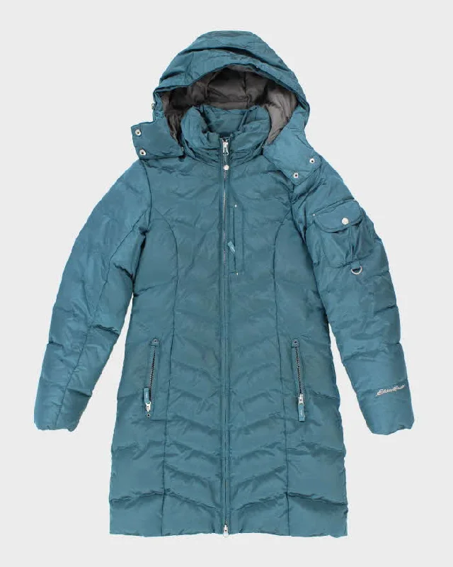 Eddie Bauer Blue Insulated Down Hooded Puffer Jacket - XS Nylon Fabric Polyester Fabric Spandex Fabric
