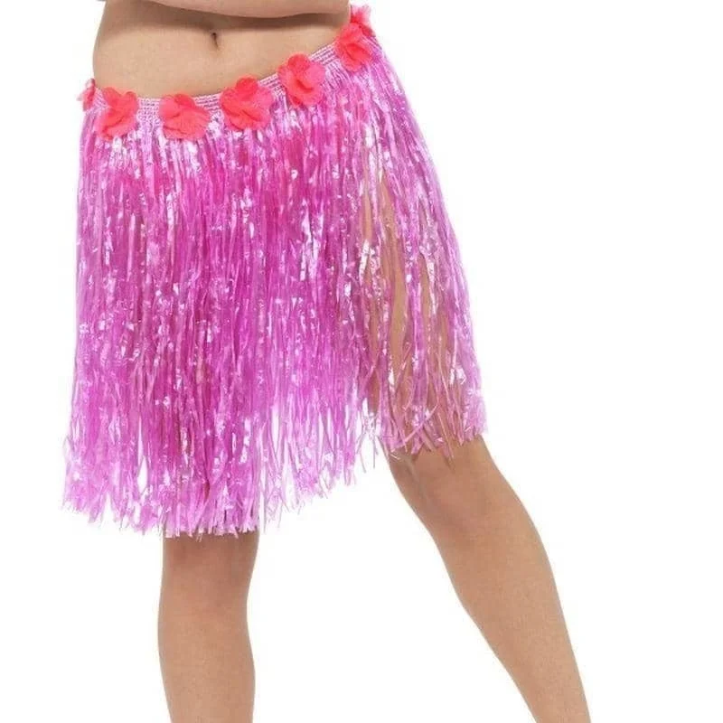 Hawaiian Hula Skirt With Flowers Adult Neon Pink wool skirt sturdy