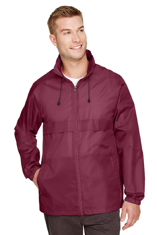 Team 365 Mens Zone Protect Water Resistant Full Zip Hooded Jacket - Maroon Plaid Jacket Tartan Jacket Houndstooth Jacket