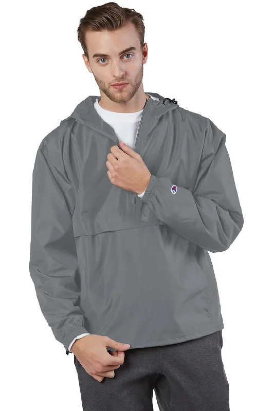 Champion Mens Packable Wind & Water Resistant Anorak 1/4 Zip Hooded Jacket - Graphite Grey Belted Jacket Elasticated Jacket Padded Jacket