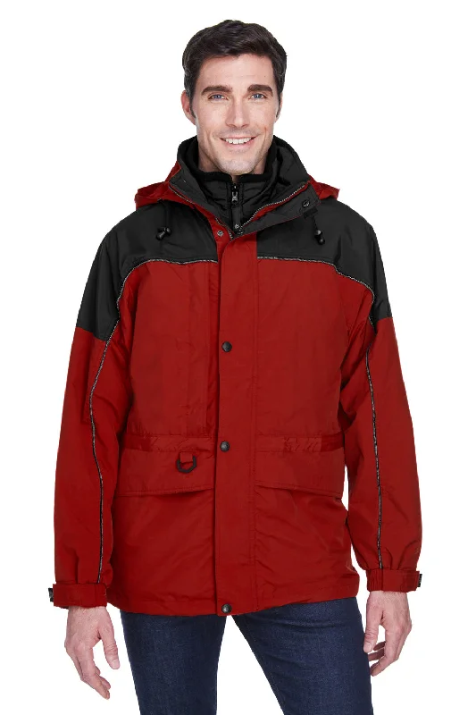 North End Mens 3-in-1 Water Resistant Full Zip Hooded Jacket - Molten Red/Black Denim Fabric Leather Fabric Suede Fabric