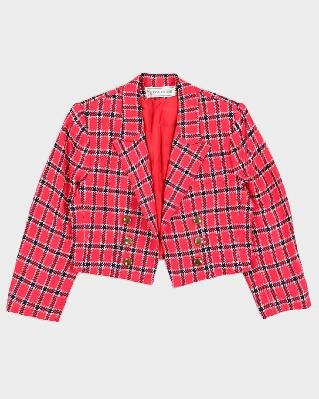 Pink Checked Cropped Blazer Jacket - M Corduroy Jacket Velvet Jacket Brocade Jacket