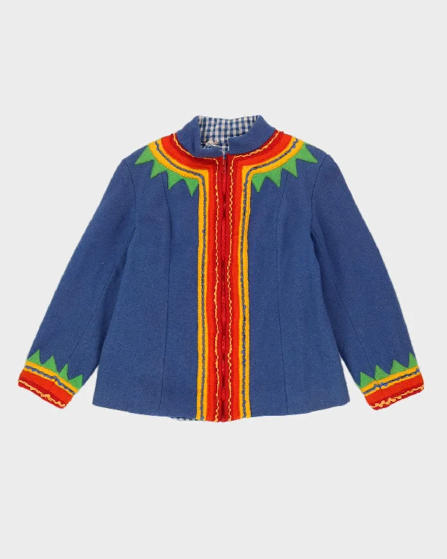 Blue Wool A-Lined Jacket - XS Elasticated Jacket Padded Jacket Insulated Jacket