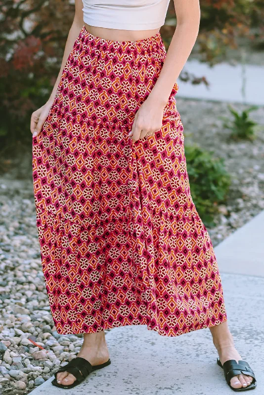 Blue Zone Planet |  Rose Vintage Boho Floral Print Tiered Maxi Skirt velvet skirt sumptuous