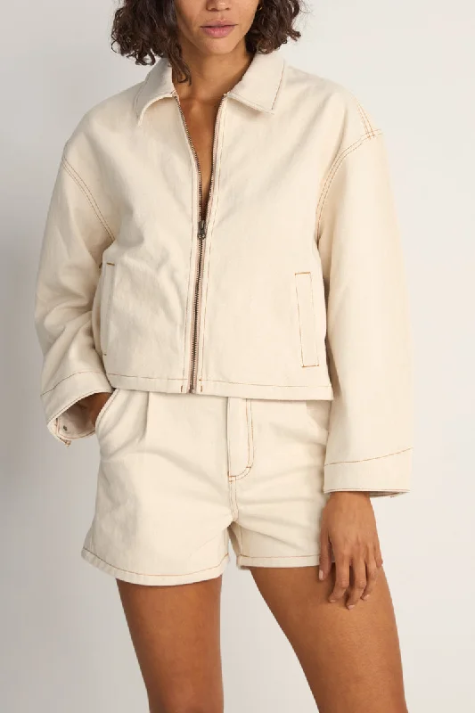 Capri Cropped Jacket Natural Denim Fabric Leather Fabric Suede Fabric