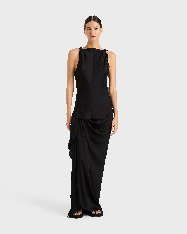 Ardea Draped Skirt - Black velvet skirt luxurious
