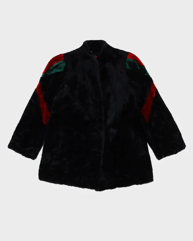 Y2K Black A-Line Faux Fur Jacket - S Wool Fabric Cashmere Fabric Tweed Fabric