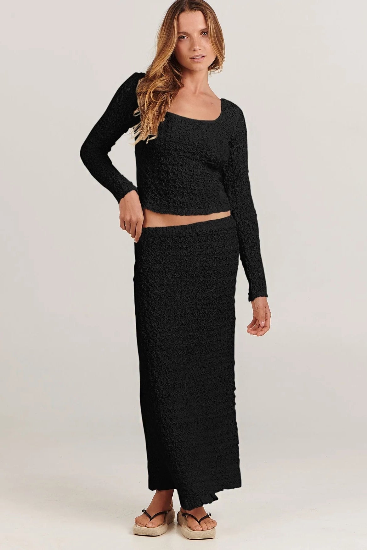 CHARLIE HOLIDAY GABBY MIDI SKIRT - BLACK leather skirt durable