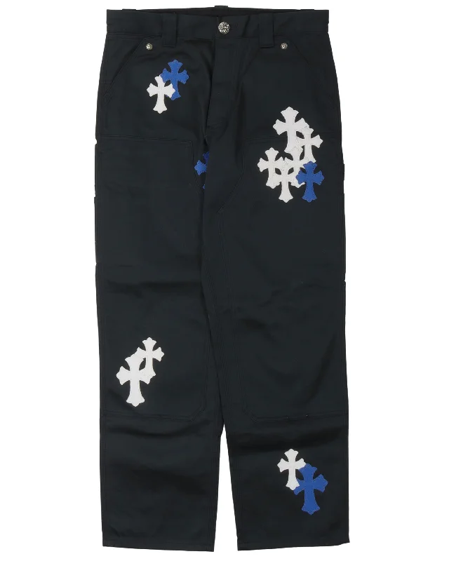 Double Knee Cross Patch Pants Elegant Silk Pants