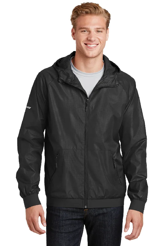 Sport-Tek Mens Wind & Water Resistant Full Zip Hooded Jacket - Black - Closeout Anorak Shell Jacket Lightweight Jacket