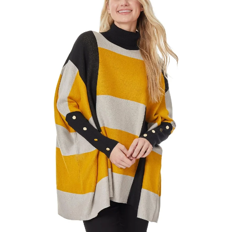 Jones New York Womens Colorblock Cotton Poncho Sweater Graphic Sweater Embroidered Appliqued