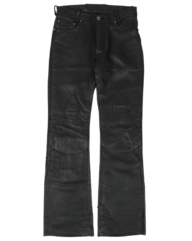 Multi-Cross Leather Fleur Knee Pants Relaxed Casual Leggings