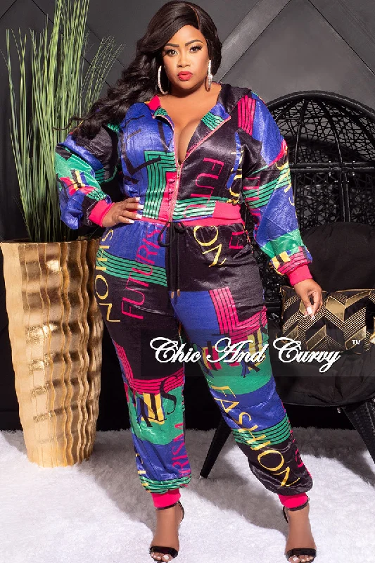 Final Sale Plus Size 2pc Stain Crop Zip Up Jacket and Jogger Pants Set in Purple Black Fuchsia and Green Insulated Jacket Fitted Jacket Loose Jacket