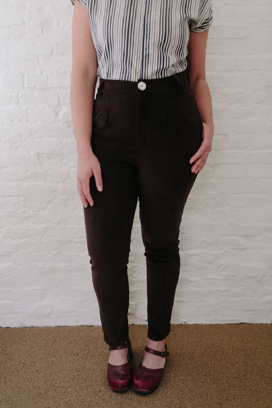 Long Perfect Pant in Brown Corduroy Stylish Elastic Waist Pants