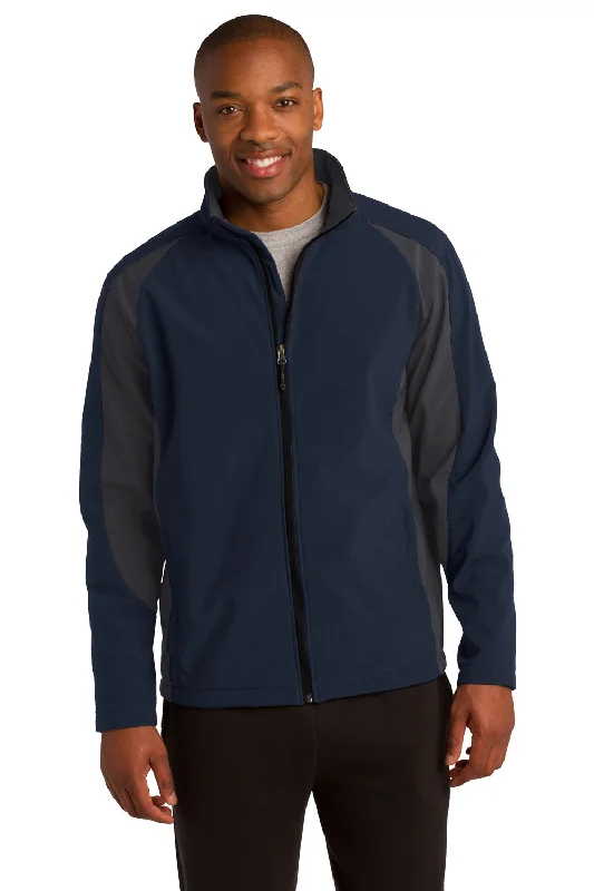 Sport-Tek Mens Water Resistant Full Zip Jacket - True Navy Blue/Iron Grey - Closeout Rayon Fabric Velvet Fabric Corduroy Fabric