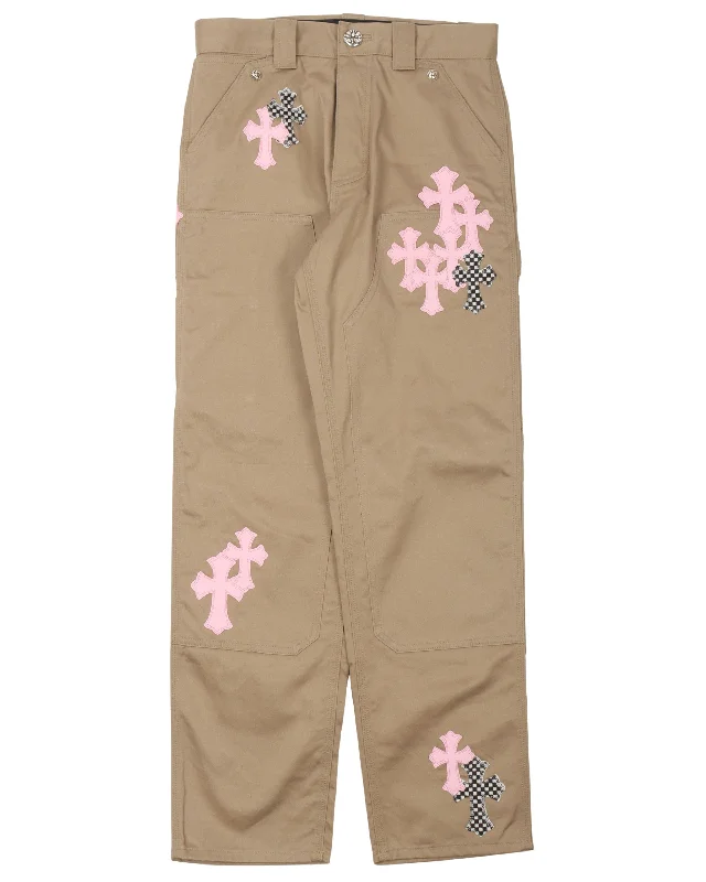 Double Knee Cross Patch Pants Classic Cropped Pants