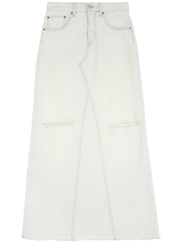 CONTRAST STITCHING DENIM MAXI SKIRT wool skirt breathable