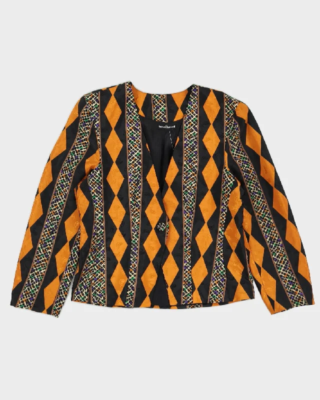 Black And Orange Patterned Blazer Jacket - M Denim Fabric Leather Fabric Suede Fabric