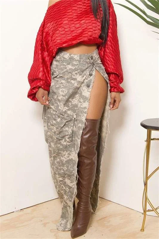 CAMO HIGH SLIT SKIRTS high waist skirt