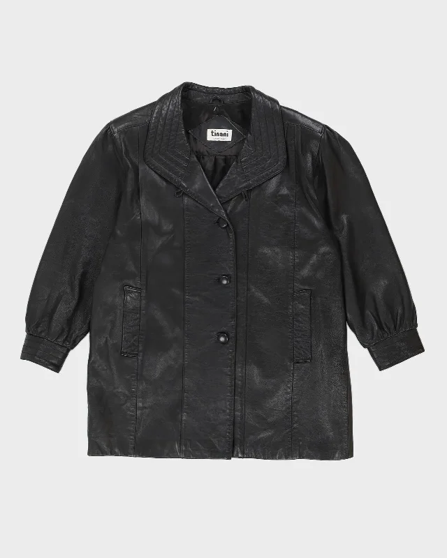 00s Black Leather Box Style Jacket - L Herringbone Jacket Checkered Jacket Solid Jacket