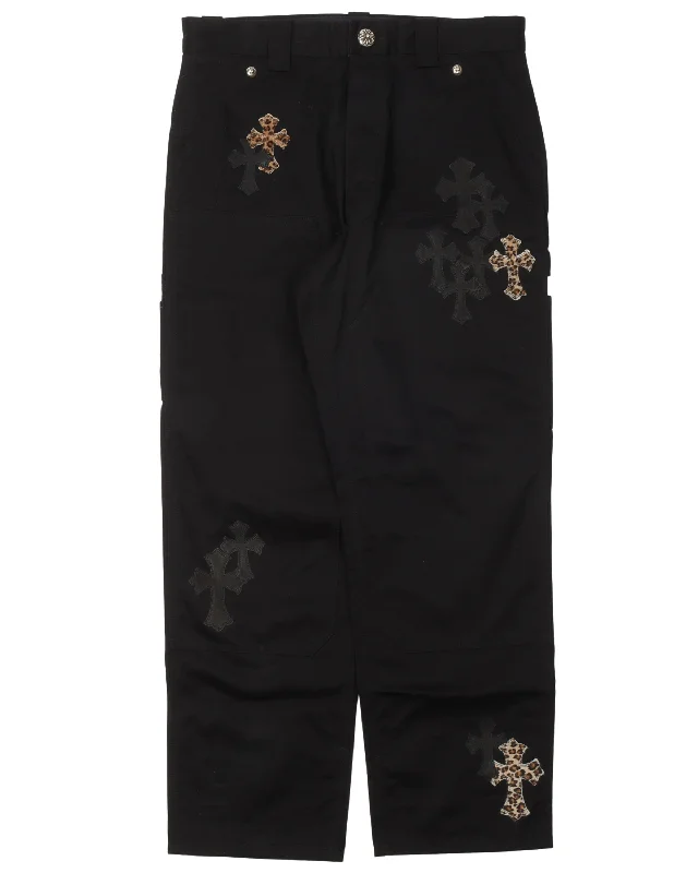 Cheetah Cross Patch Double Knee Carpenter Pants Elegant High-Waist Pants