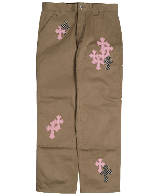 Multi Leather Cross Double Knee Pants Stylish Casual Pants
