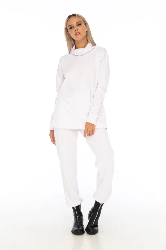 Loungewear Turtleneck Sweater White - Skemo Satin Blend Silk Blend Wool Blend