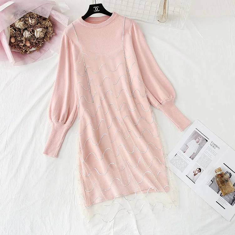 Knitted dress small Xiangfeng net red sweater suspender yarn skirt suit  4464 Machine Wash Dry Clean Hand Wash