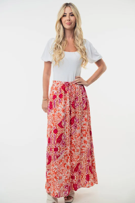Blue Zone Planet |  White Birch Full Size High Waisted Floral Woven Skirt velvet skirt rich