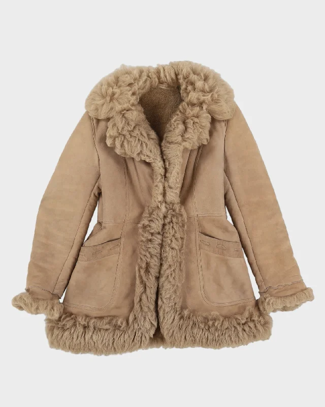 Beige Fur Lined Sheepskin Jacket - XS Denim Jacket Leather Jacket Suede Jacket