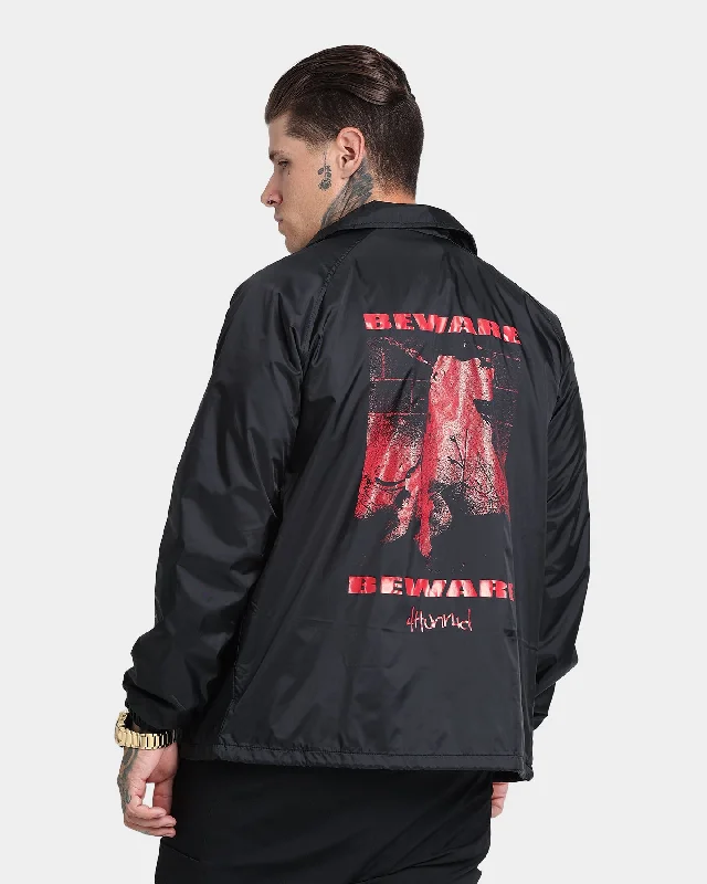 4HUNNID Beware of the Dog Jacket Black Satin Fabric Silk Fabric Chiffon Fabric
