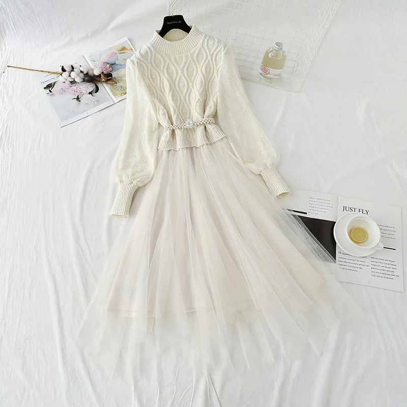 New style bottom sweater stitched mesh French fairy dress  4438 Machine Wash Dry Clean Hand Wash