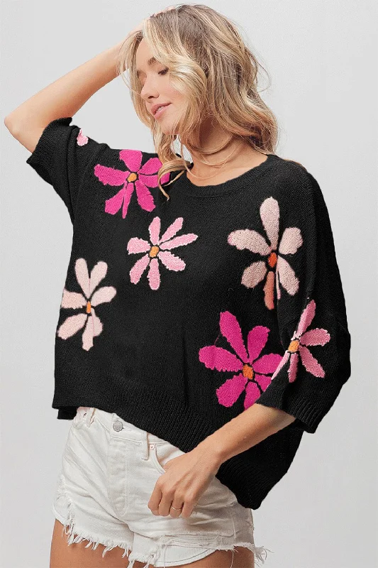 Kalani Floral Pattern Cropped Sweater Knit Fabric Woven Fabric Fleece Fabric