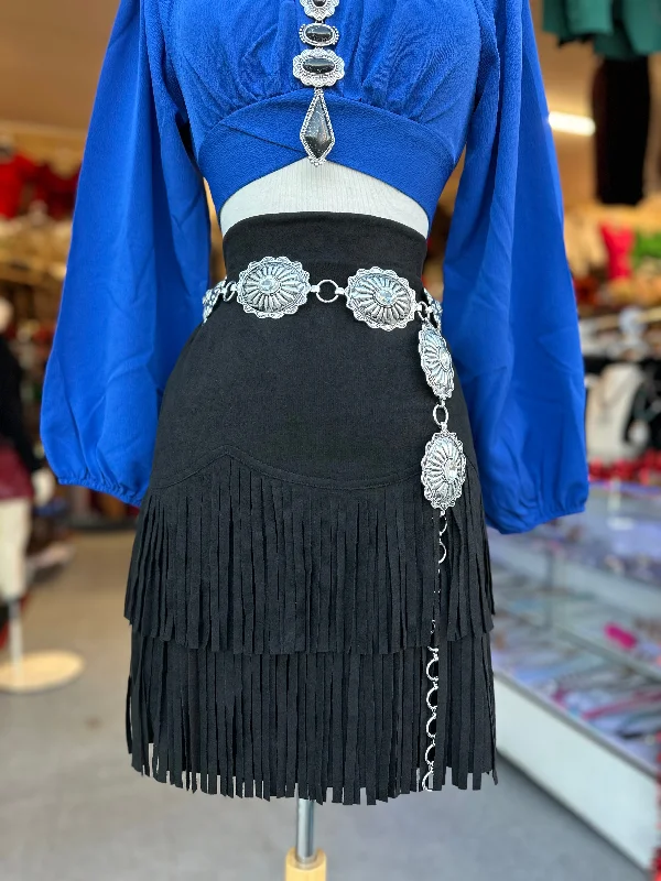 Black fringe skirt denim skirt classic