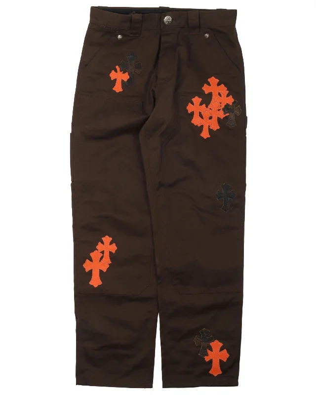 Leather Cross Double Knee Pants Cozy Knit Pants