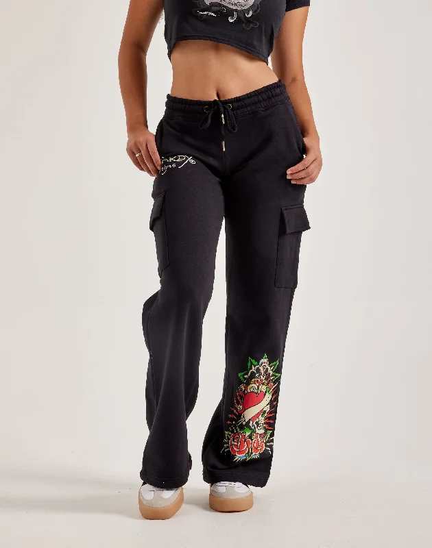 Ed Hardy Rose Skull Fleece Cargo Pants High-Waist Jeans