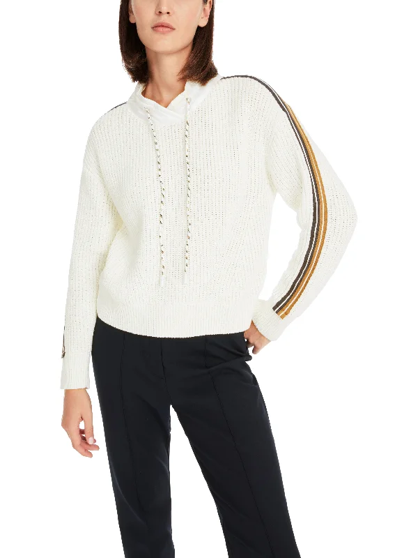 MARC CAIN Cream Sweater Houndstooth Herringbone Solid