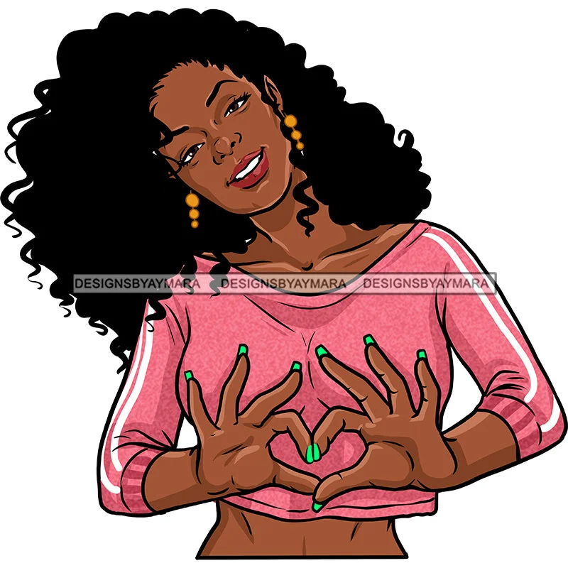Young Queen Giving Love Sign Long Hair In Pink Sweater JPG PNG  Clipart Cricut Silhouette Cut Cutting Mesh Blend Leather Blend Suede Blend