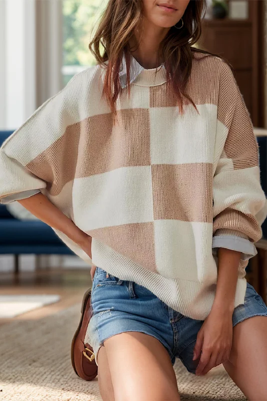 Lana Color Block Round Neck Long Sleeve Sweater Sequined Glittery Shiny