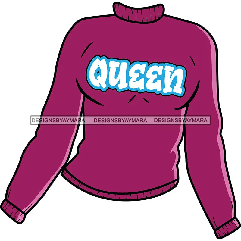 Mauve Purple Sweater With Queen  SVG JPG PNG Vector Clipart Cricut Silhouette Cut Cutting Boat Neck Shawl Collar Notched Collar